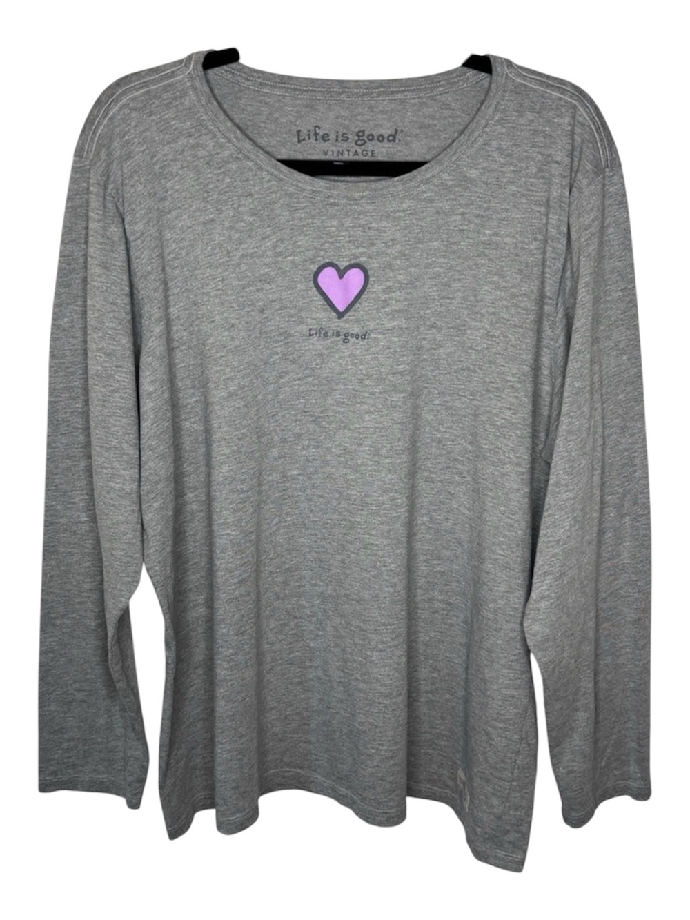 Life is Good Vintage Long Sleeve Tee Size XXL Gray Purple Heart Top Casual Layer